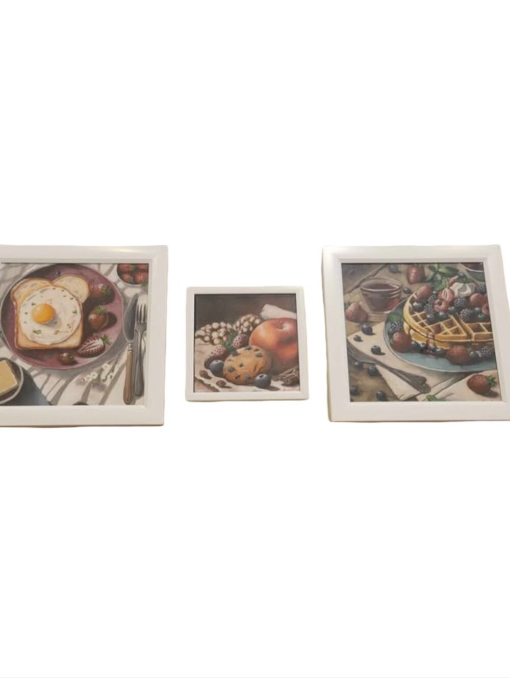 Set of 3 White Framed Fruit & Pastry Original Paintings Wall Art